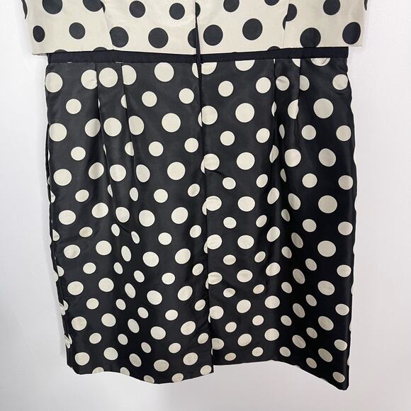 Tahari Size 12 Cream Black Polka Dot Contrast Sheath Dress Pockets Sleeveless - Picture 8 of 12